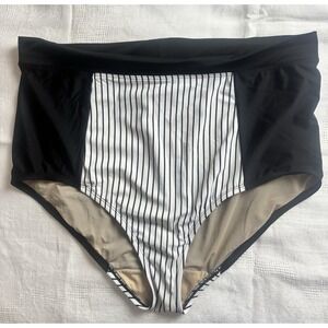 Swim By Cacique Stripe High Waisted Swim Bottom Black Size 18